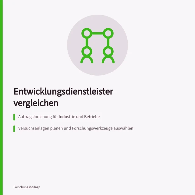 Vergleich von Entwicklungsdienstleistern für Auftragsforschung und Technologietransfer. Entwicklungsdienstleister anhand von Referenzaufgaben vergleichen