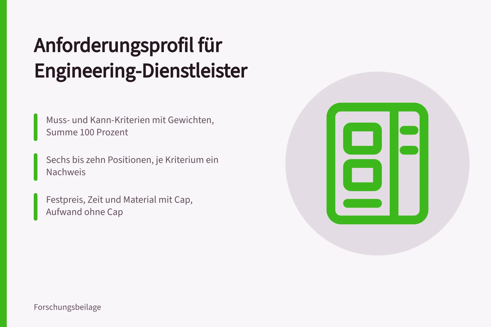 Kriterienraster zur Auswahl von Engineering-Dienstleistern mit Gewichten und Preismodellen